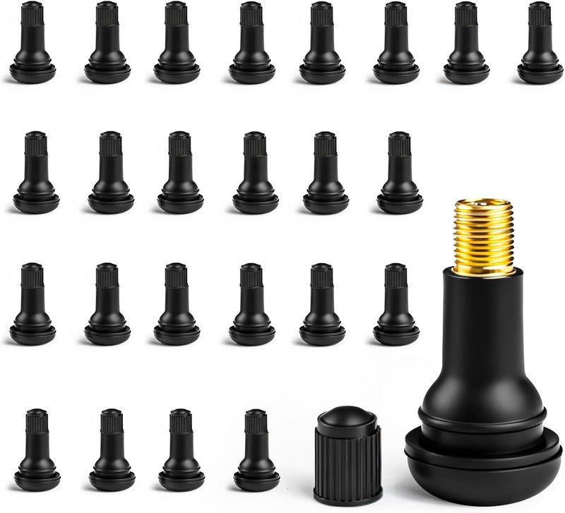 caqeg 25pcs TR412 Tire Valve Stem - Rubber Snap-in Valves, Tubeless Valve Stems Suit for 0.453 inch Rim Holes on Standard Vehicle Tires - Image 1